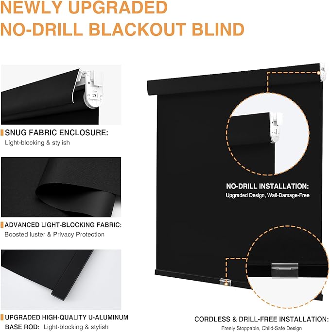 AOSKY No Drill Cordless Blackout Roller Shades