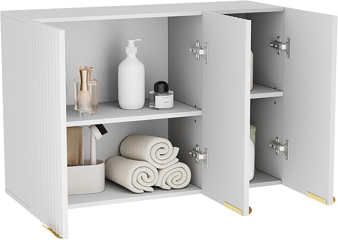 ChooChoo 3-Door Bathroom Wall Cabinet, Fluted Kitchen Wall Cabinet
