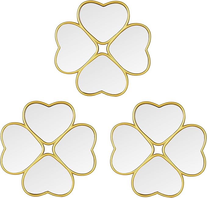 Small Decoritive Heart Wall Mirrors Set of 3, Decorative Four-Leaf Clover Mirror