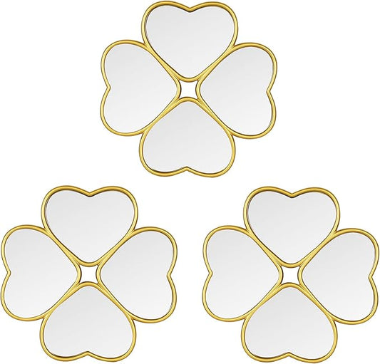 Small Decoritive Heart Wall Mirrors Set of 3, Decorative Four-Leaf Clover Mirror
