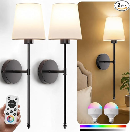 IRONPAX Wall Sconces Battery Operated Set of 2, Wireless Rechargeable Wall