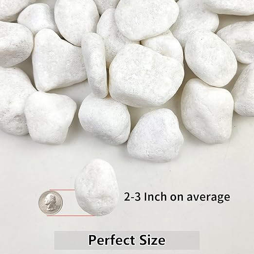 YISZM 10lb White River Rocks, 2-3 Inch Natural Pebbles for Indoor Plants, Snow White Decorative Stones, Ideal for Fish Tank, Vases, Crafting, Home Decor and Garden Landscaping Rocks