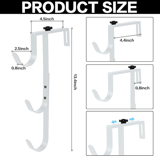 2Pcs White Pool Pole Hangers, Adjustable Heavy Duty Swimming Pool Fence Hooks for Pool Equipment, Skimmers, Leaf Rakes, Nets, Brushes, Vacuum Hose, Garden Tool Organizer