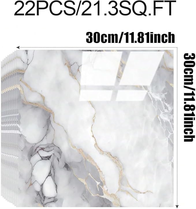 Chejiaye 22pcs Marble Peel and Stick Backsplash Surface Waterproof Wall Panels