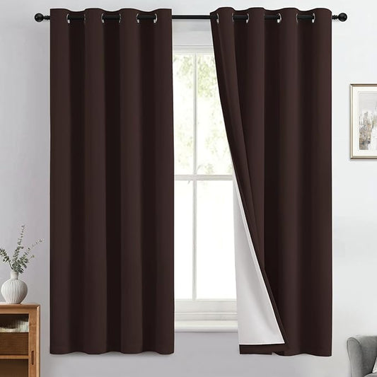 Yakamok 100% Blackout Curtain Panels 63 inches Cold and Light Blocking Drapes