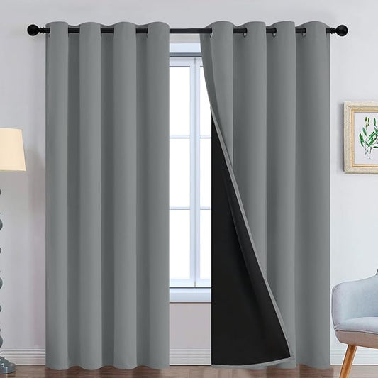 Yakamok Dove Grey 100% Blackout Curtains, Thermal Insulated Total Blackout