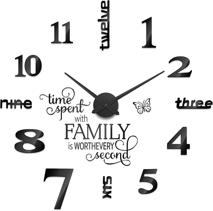 Junkin 3D Large Frameless DIY Wall Clock Modern Decor Family Quote Wall