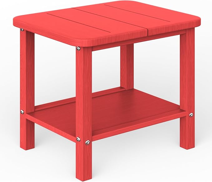 Ayge 17.7" Double Outdoor Side Table, Rectangular HDPE Adirondack End Table for Patio, Lawn, Pool, Garden, Backyardï¼Red