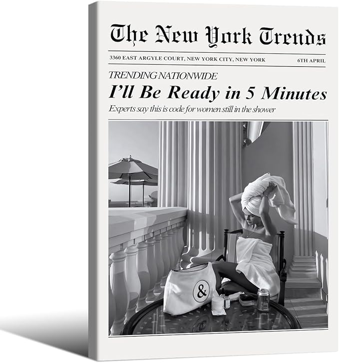 Vintage Newspaper Framed Wall Art Trendy Black and White Aesthetic Posters