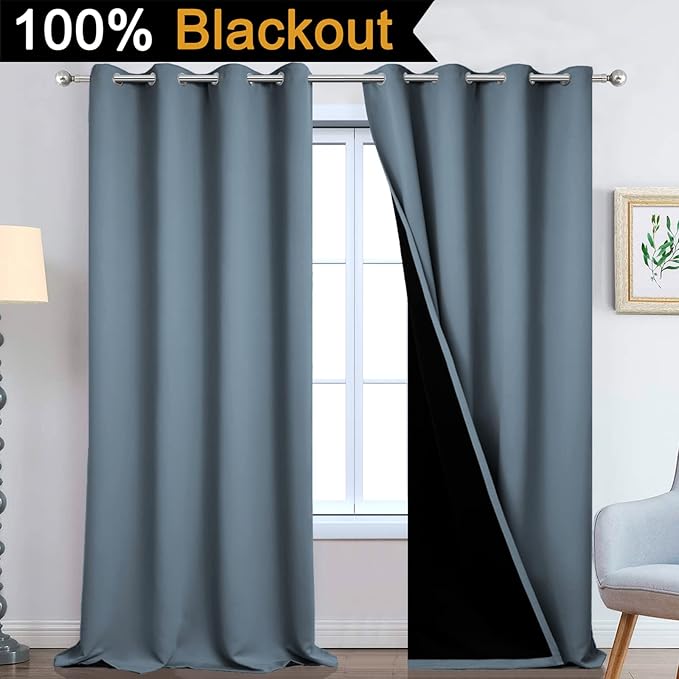 Yakamok 100% Blackout Lined Panels, Room Darkening Thermal Insulated Blackout