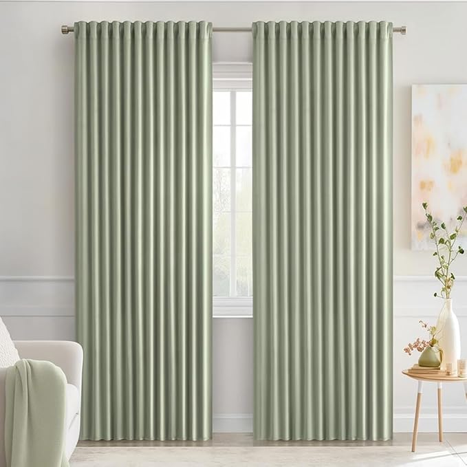 MIULEE Sage Green Back Tab Blackout Curtains 84 Inch Length 2 Panels Set