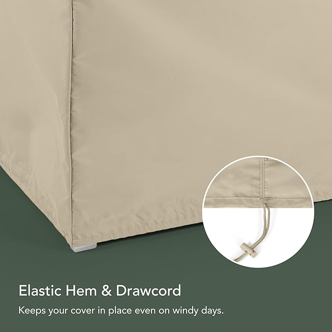 Covermates Elite Outdoor Patio Sofa Cover – Water-Resistant 300D Polyester, Double-Stitched Seams, Elastic Hem, Auto-Locking Drawcord & Mesh Vent for Moderate Weather, 58W x 40D x 40H, Khaki