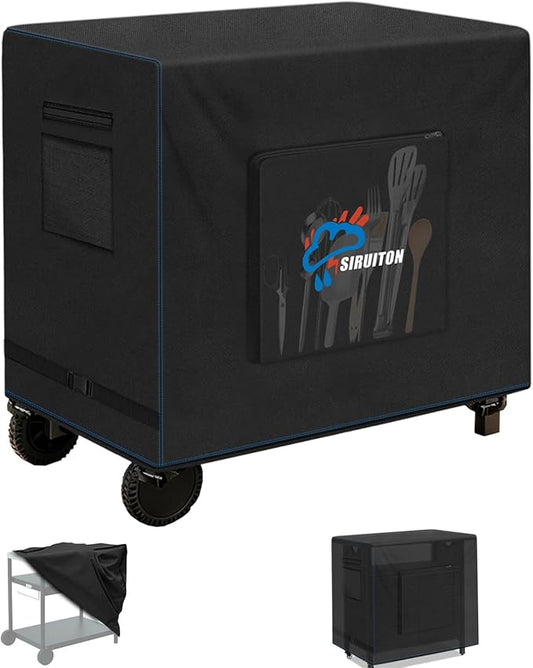 SIRUITON Outdoor Bar Cart Cover for 48 Inch BBQ Food Prep Table, Heavy Duty 600D Oxford Fabric Outdoor Dining Cart/BBQ/Worktable Metal Movable Table Waterproof Cover