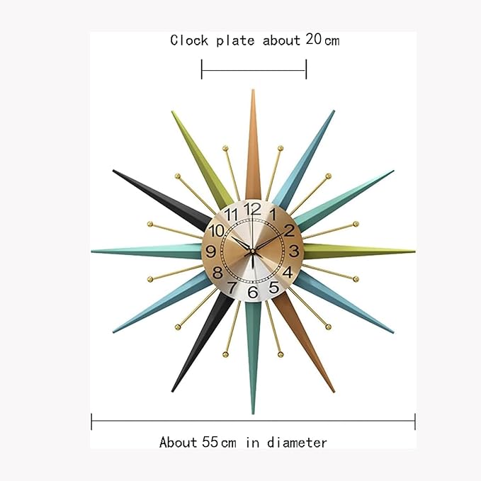 22 Inch Mid-Century Style Metal Crystal Wall Clock, Star-Shaped Silent