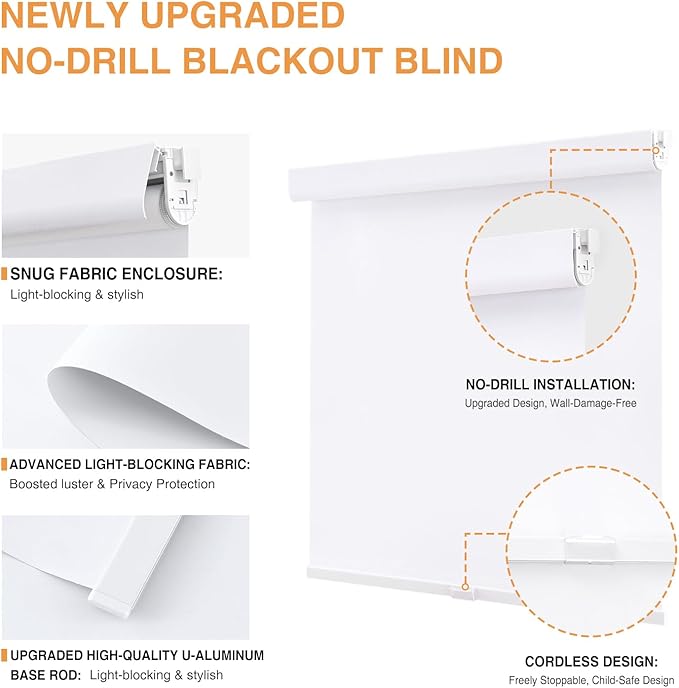 AOSKY No Drill Cordless Blackout Roller Shades