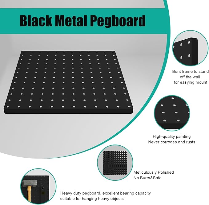 Peg Board, 4 Pack Metal Pegboard Panels Black Pegboards Wall Organizer