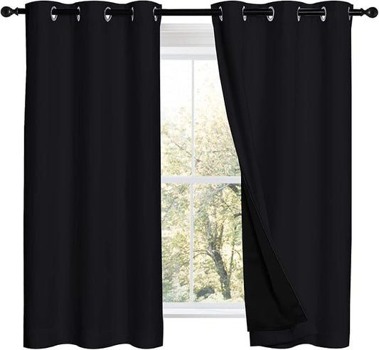 NICETOWN Black Out Curtains 54 inches Length Set of 2, 2 Thick Layers