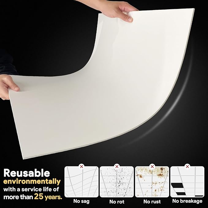 Smooth White Drop Ceiling Tile 2ft x 2ft, Ceiling Panel 24 x 24in – Waterproof