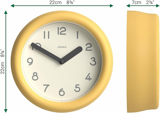 JONES CLOCKS® Fuze wall Clock | Small Round Clock | Yellow | Playful Modern