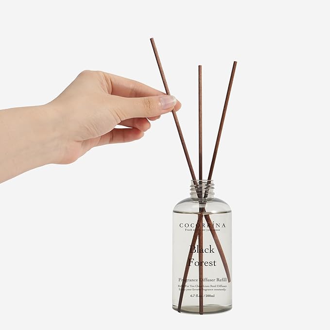 Cocorrína Refill - Black Forest Scented Reed Diffuser Oil with 8 Sticks, Home Fragrance for Bedroom, Bathroom, Oil Diffuser Home Décor, 6.7 oz. (200 ml)