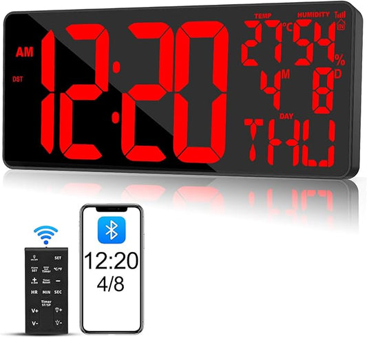 18" Digital Wall Clock Large Display/Bluetooth Sync Time, Large Wall Clock