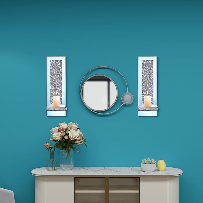 Aeveco Crystal Crush Diamond Mirrored Candle Sconces, Wall Decorations