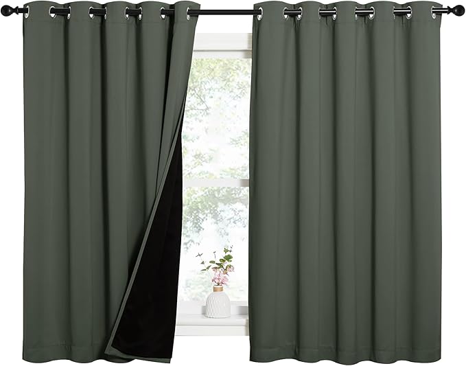 NICETOWN Dark Mallard 100% Blackout Lined Curtains, 2 Thick Layers Completely