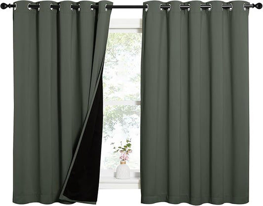 NICETOWN Dark Mallard 100% Blackout Lined Curtains, 2 Thick Layers Completely