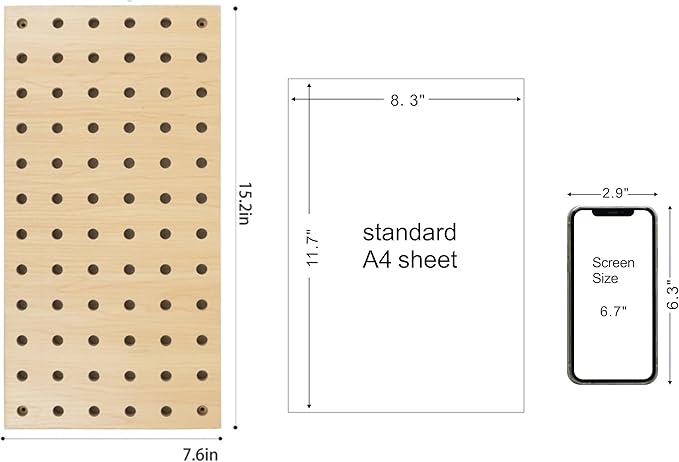 2 Pack Beige Wooden Pegboard, Modular Wall Organizer Storage Shelf