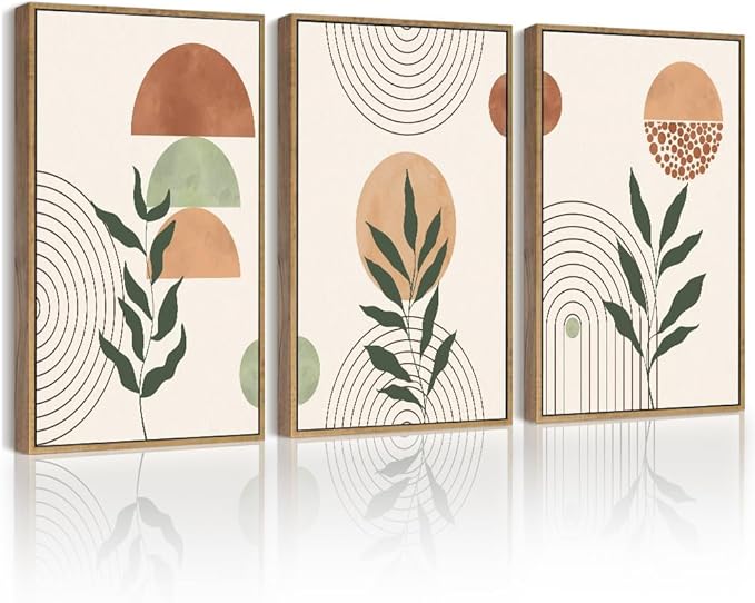 PHOPAGO Boho Wall Art Sage Plant Botanical Bohemain Framed Wall Printing