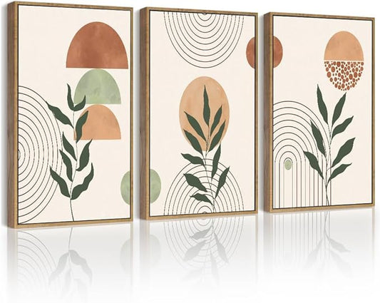 PHOPAGO Boho Wall Art Sage Plant Botanical Bohemain Framed Wall Printing