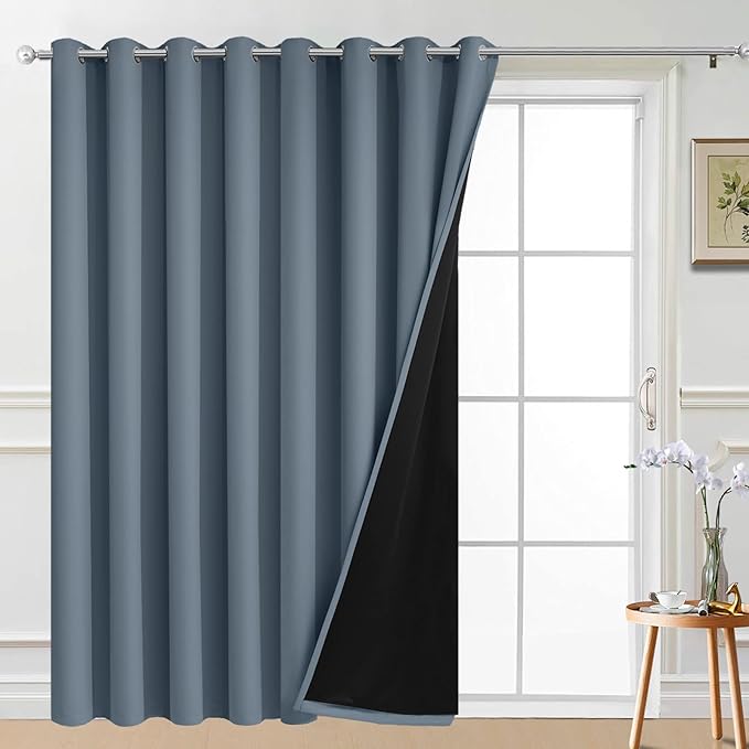 Yakamok Total Blackout Extra Wide Patio Sliding Door Curtains, Grommet Thermal