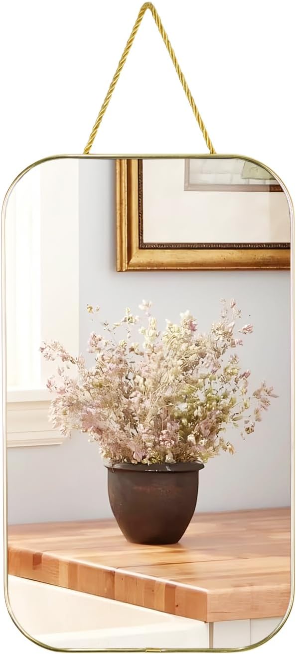 Gold Rectangular Wall Mirror, 15.6x9.2 Inch Modern Decorative Wall Mirror