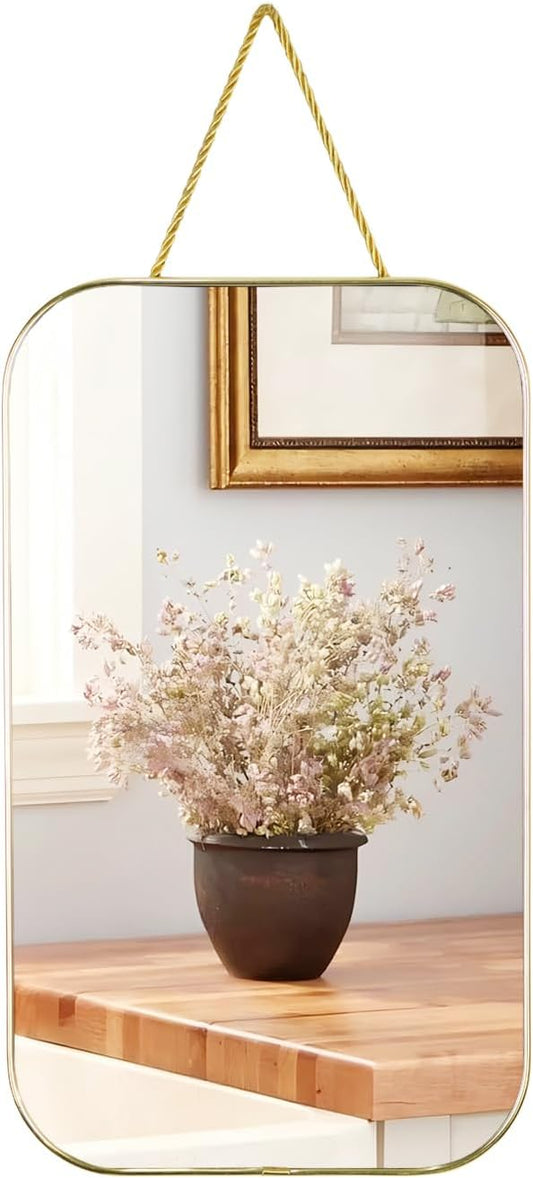Gold Rectangular Wall Mirror, 15.6x9.2 Inch Modern Decorative Wall Mirror