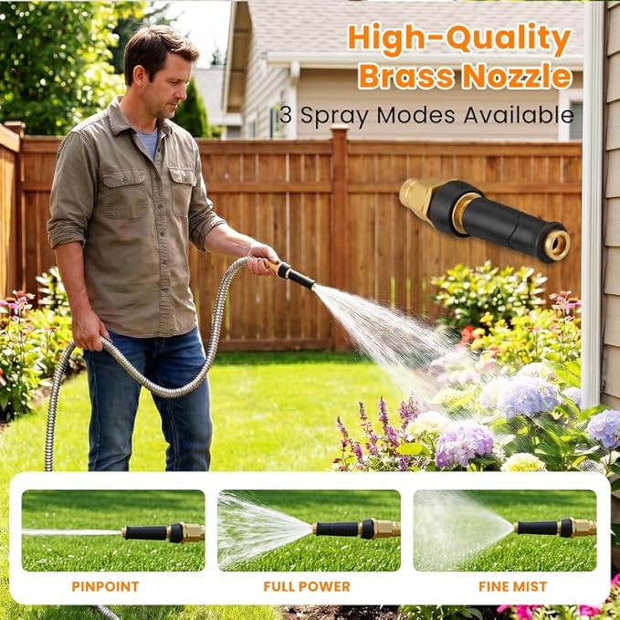 Rosy Earth Metal Garden Hose 200 FT - 304 Stainless Steel Water Hose 200 FT - Expandable Short Flexible Garden Hose,no Kink Explosion, no Bite