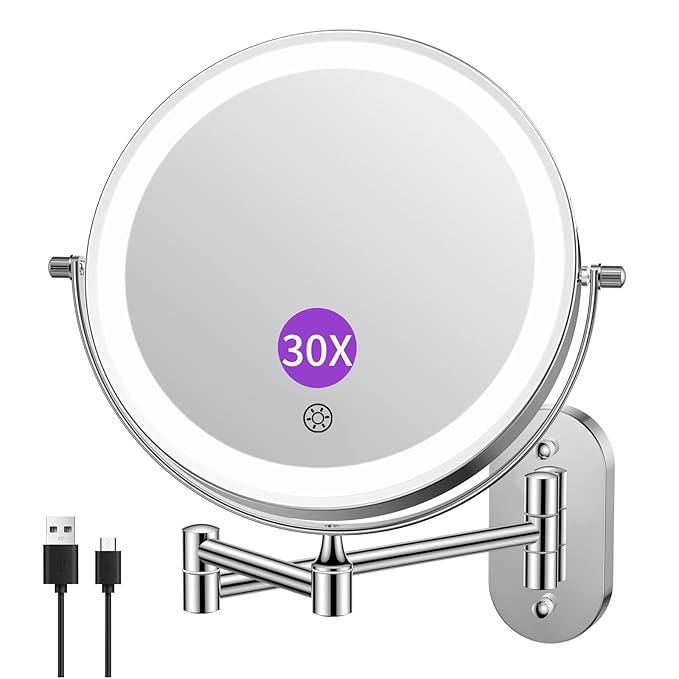 FUNTOUCH 5000mAh Rechargeable Wall Mounted Lighted Makeup Vanity Mirrors