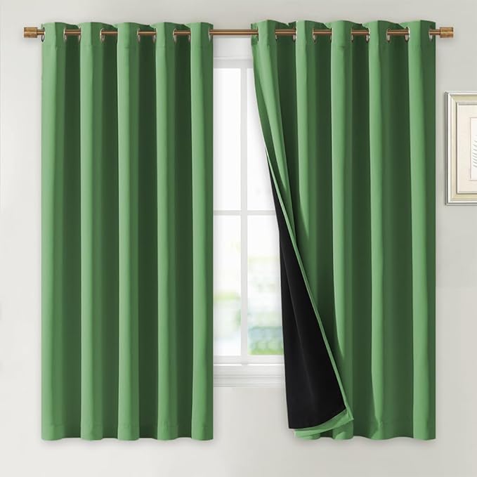 NICETOWN 100% Blackout Lined Curtains, Forest Green, 1 Pair, 2 Thick Layers