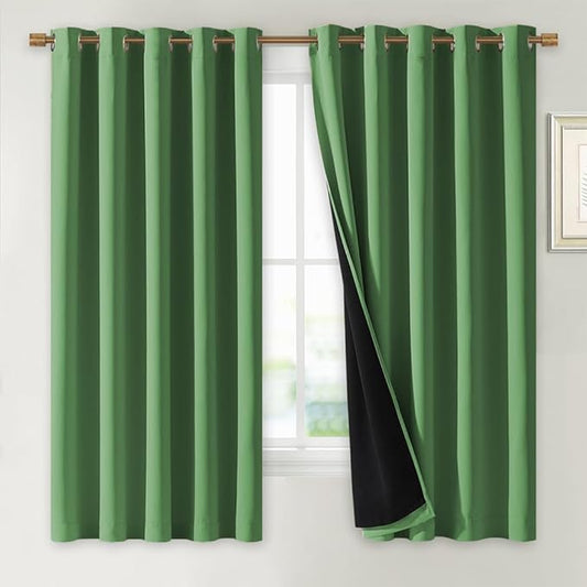 NICETOWN 100% Blackout Lined Curtains, Forest Green, 1 Pair, 2 Thick Layers