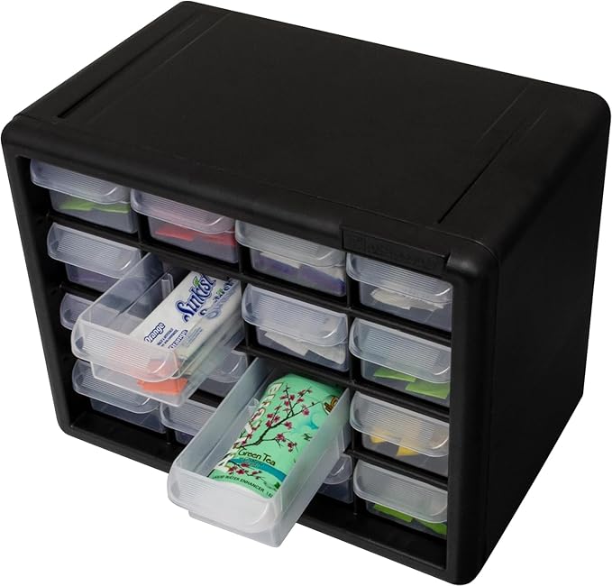 Akro-Mils 16-Drawer Plastic Storage Cabinet | 10-1/2 x 6-1/2 x 8-1/2 Inch |