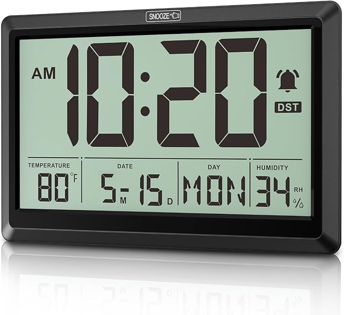 XREXS 10.4 Inch Digital Wall Clock, Battery Operated Large Display Clock