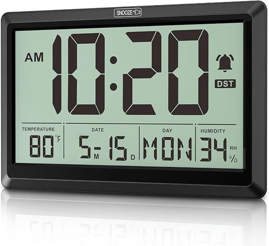 XREXS 10.4 Inch Digital Wall Clock, Battery Operated Large Display Clock