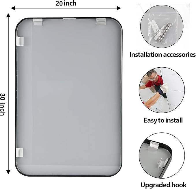 20x30 Inch Black Wall Mirror for Bathroom, Brushed Metal Framed Mirror