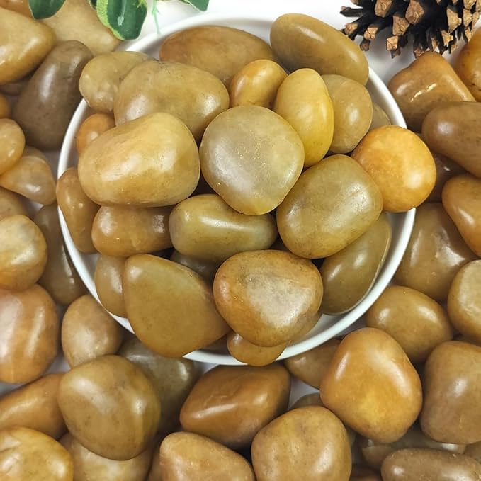 YISZM Rocks for Plant 5lbs, Yellow River Rocks 1-2 Inch Natural Pebbles for Indoor Plants, High Polished Decorative Stones Vase Filler Fish Tank Aquariums Landscaping Garden