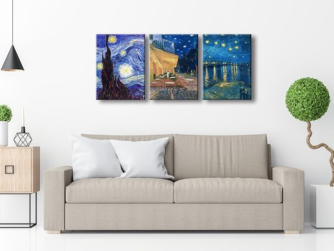 Wieco Art 3 Panels Canvas Prints of Vincent Van Gogh Paintings Reproduction