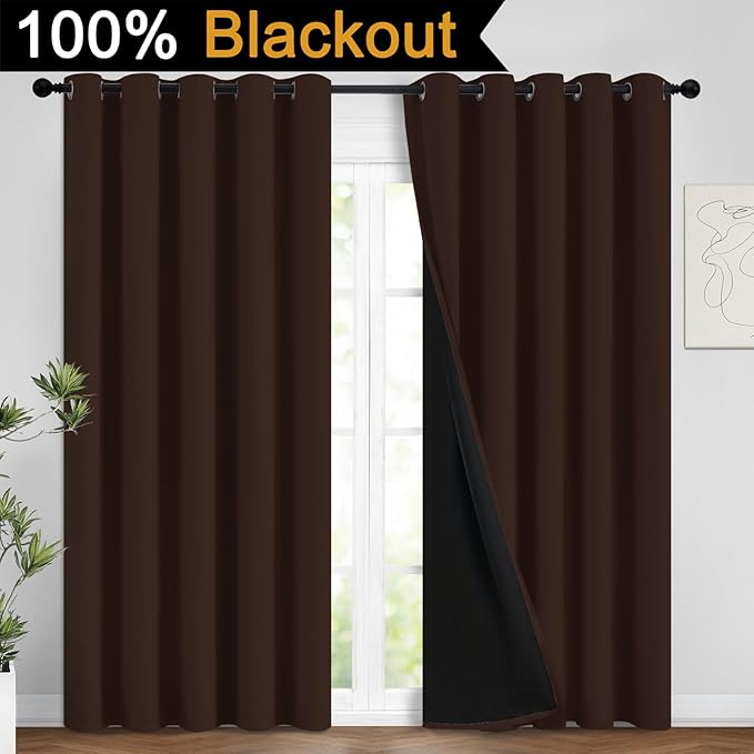 Yakamok 100% Blackout Curtains for Bedroom, 2 Thick Layers Thermal Insulated