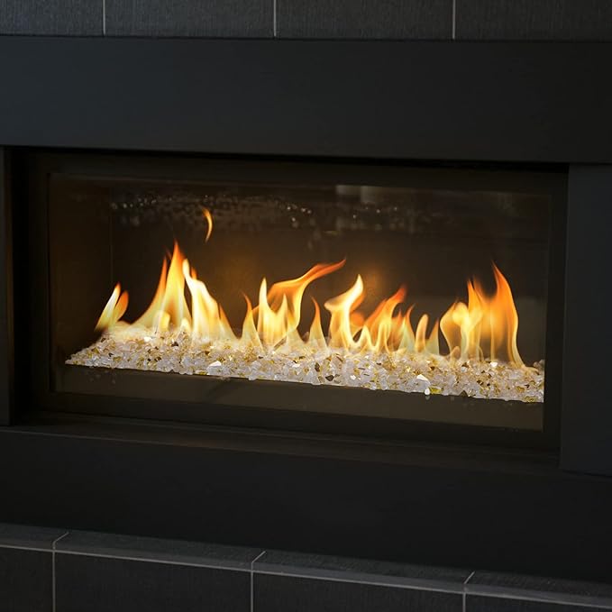 Mr. Fireglass 10 Pounds Fire Glass - 1/4 Inch High Luster Reflective Tempered Glass Rocks for Fireplace Fire Pit Table and Landscaping, Gold