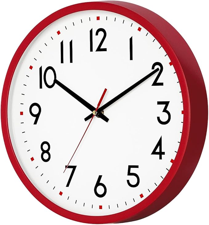 HZDHCLH Wall Clock Red, Silent Wall Clocks Battery Operated 10 Inch Modern Non