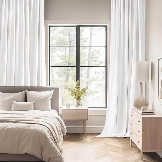 MIULEE Pure White Back Tab Blackout Curtains 102 Inch Long 2 Panels Set