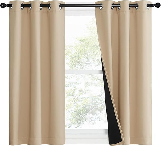 NICETOWN Bedroom Full Blackout Curtain Panels, 37 by 40-inch, Biscotti Beige