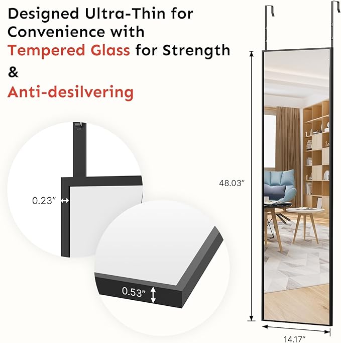 Kosmonia 48x14 Inch Full Length Tempered Glass Door Mirror